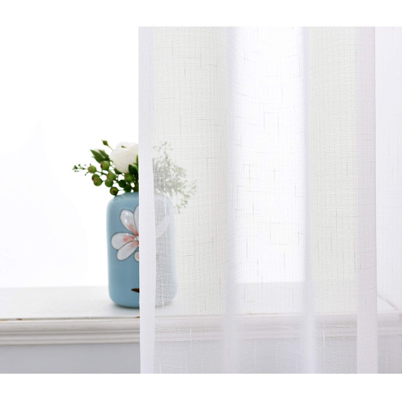 Randall Snow White Faux Linen Sheer Curtain with 8 Metal Grommets Open Weave Window Treatment Drape for Living Room & Bedroom,Modern Privacy & Light Filtering & Light Drapes Curtains 2 Panels, 84Inch - Image 2